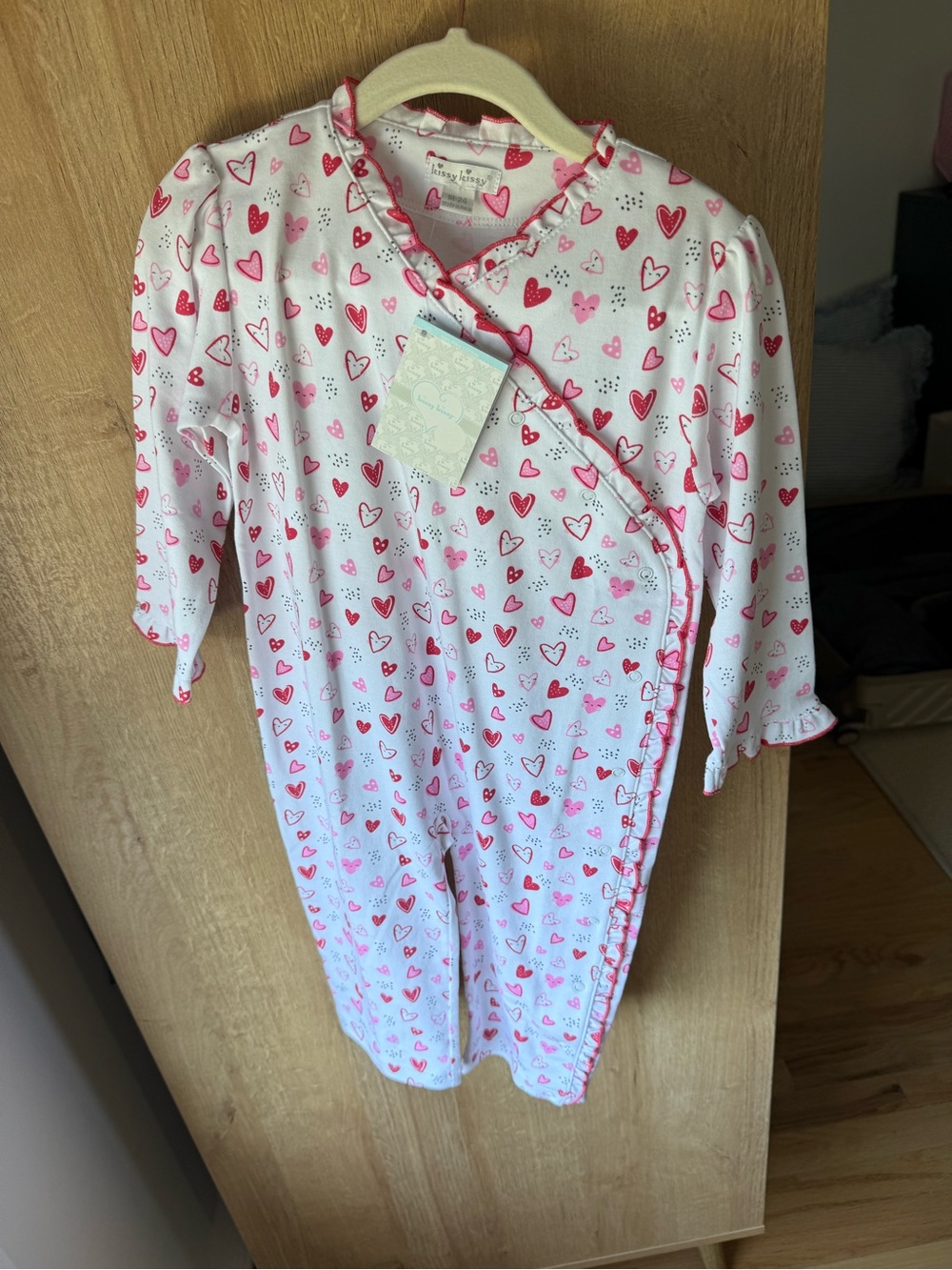 NWT Kissy Kissy White Sleeper with Pink and Red Heart Print